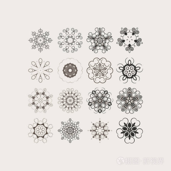 几何圆形装饰品集.圆形装饰图案.复古装饰元素.