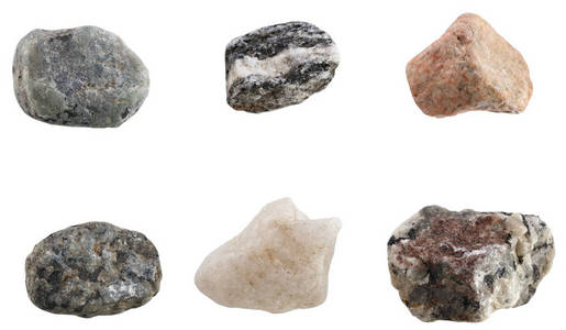 白色背景下不同品种的石头集照片