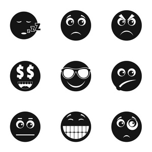 emoji 表情图标设置, 简单样式矢量简单手绘黑白潮流线条肖像艺术.