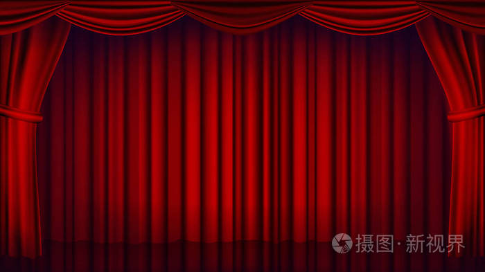 摄图新视界 插画 纹理背景 红色剧场窗帘矢量.