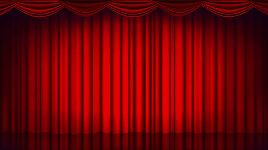 剧院, 歌剧或电影院空丝绸舞台, 红色场面.现实例证照片