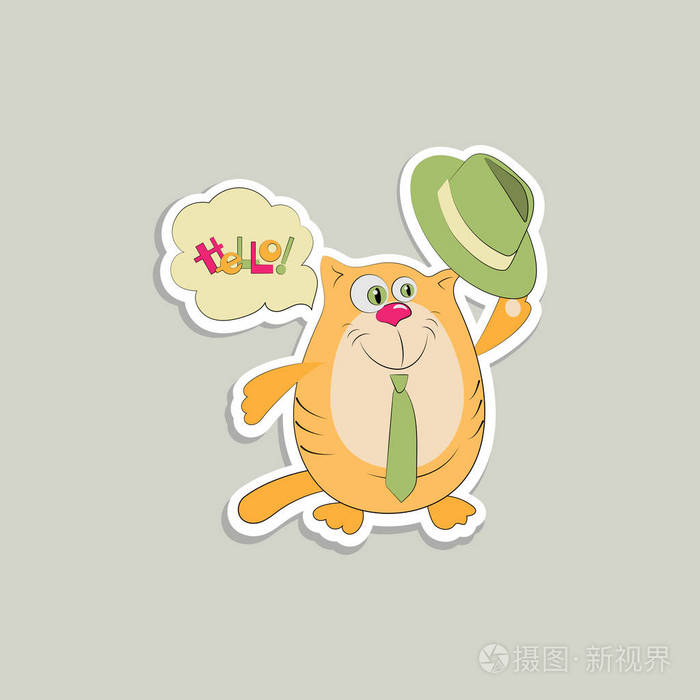 你好带有帽子的猫的问候贴纸