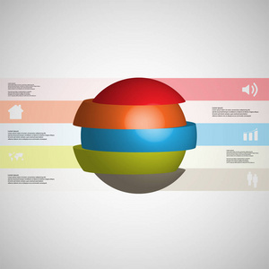 3d 插图图表模板与球切片到五部分和堆叠的移动元件