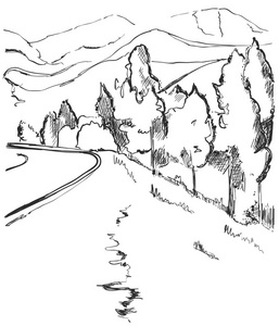 道路树俯视素描图片