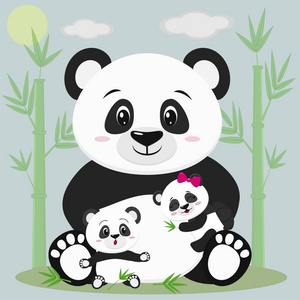 母亲和婴儿的熊猫母亲和婴儿的熊猫矢量卡通熊猫妈妈节贺卡矢量卡通