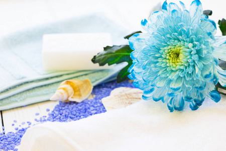温泉概念与蓝色花