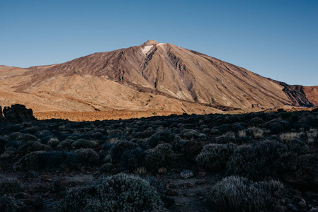 泰德火山，蓝天和一个巨大的阴影在前面的早晨。 泰德国家公园。