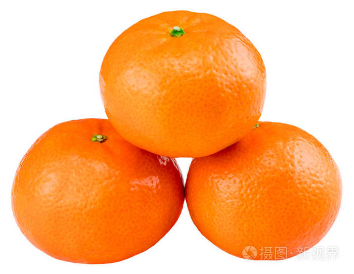 三个黄色的橘子绝缘白色背景上