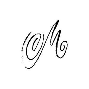 手写笔画字母 m 手写的干刷.粗笔画纹理字体.矢量插图.