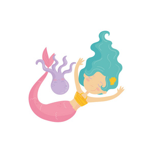 水仙女与绿松石的头发.神秘的水生物.