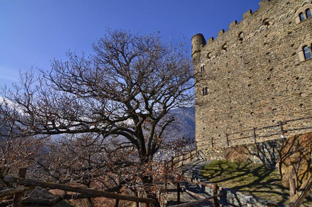 Aosta, Italy 11 February 2018. The castle photographed from thre