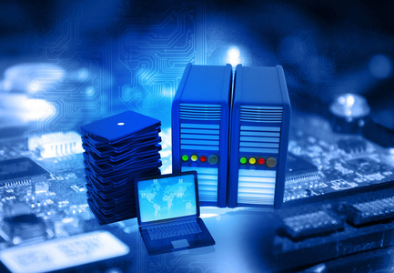 数据中心的现代网络服务器和笔记本电脑