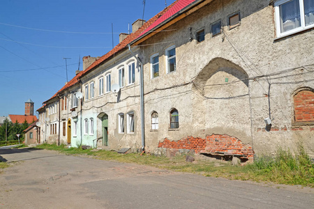 Oktyabrskaya 街历史建筑的旧区。Zheleznodorozhny, 加里宁格勒地区