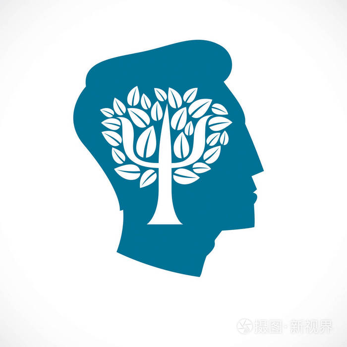 心理学概念向量标志或图标创建的希腊psi符号作为一棵树,里面有树叶的