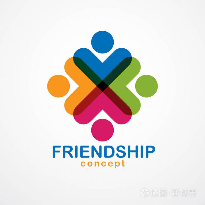 团队合作和友谊的概念创造了简单的几何元素作为一个人的船员矢量图标