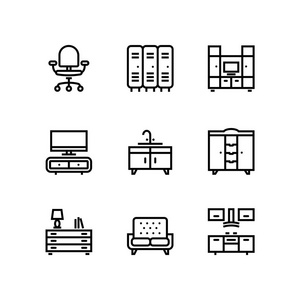 家具装饰室内矢量简单图标网页和移动设计包5