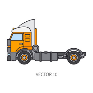 彩色平面矢量图标工程机械卡车集装箱。工业风格。公司货物运输。商业运输。建设业务。柴油拖车电源。设计插图