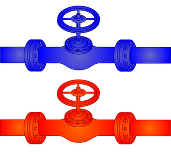 热水冷水带有热水和冷水矢量eps10阀门的管道照片