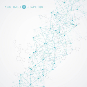 具有连接线和点的几何抽象背景。结构分子和通信。大数据可视化。医学, 科技, 科学背景。矢量插图
