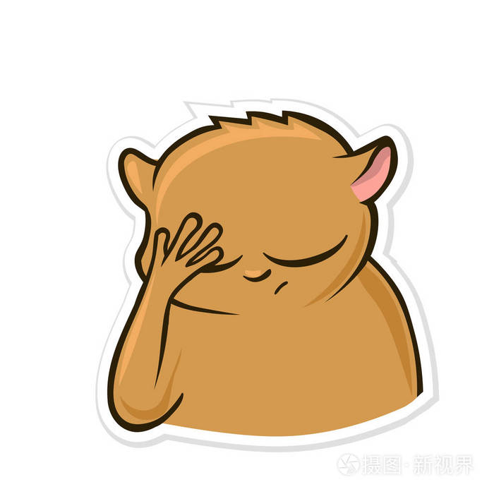 标签为信使与滑稽的动物仓鼠做facepalm的手势感到羞愧矢量插图在白色