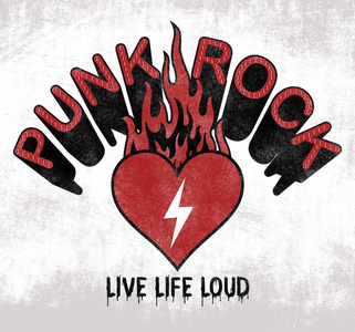 时尚平面设计与摇滚口号朋克摇滚t恤隔离白色背景照片