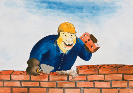 多米诺骨牌形式的砖块. 漫画照片