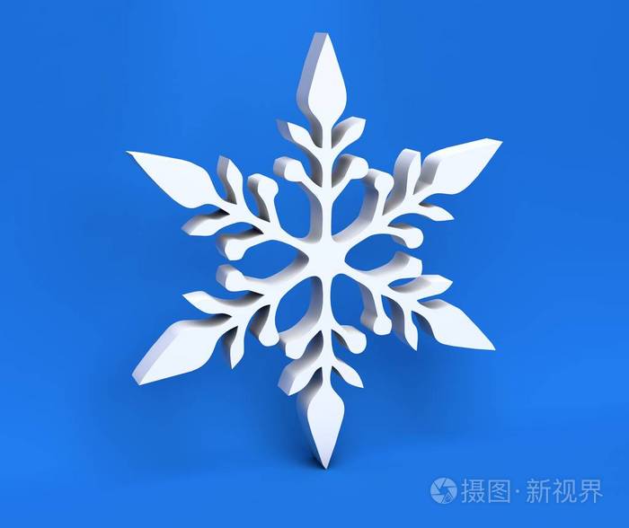 3d白色圣诞雪花被隔离在蓝色背景上
