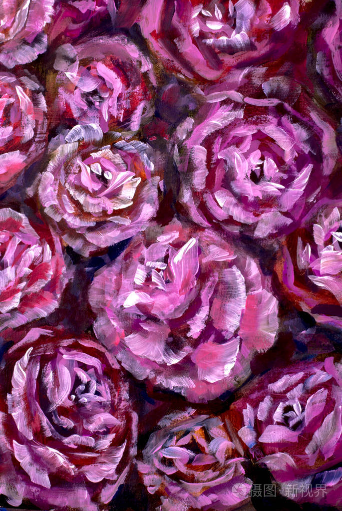 红紫花玫瑰牡丹特写油画设计婚礼请柬保存日期卡布壁纸剪贴画