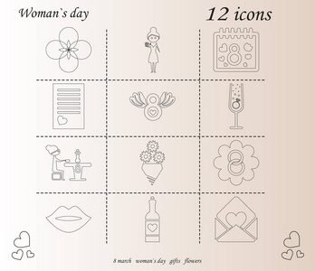 我爱你妇女涂鸦12图标在妇女日组