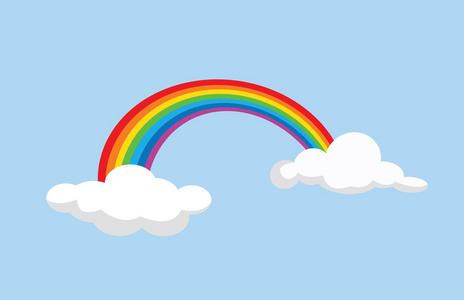 卡通彩虹之间的滑稽云.矢量插图照片
