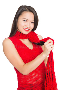 戴红领巾的漂亮亚洲女孩