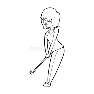 卡通女子打高尔夫球