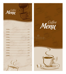 不同类型咖啡的咖啡菜单卡