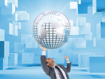 向上托举的地球举臂商人的综合形象照片