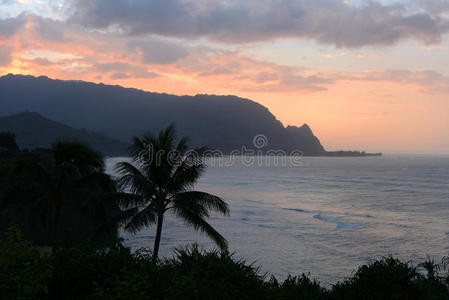 日落 考艾 场景 海岸 岩石 普林斯维尔 哈纳雷 目的地