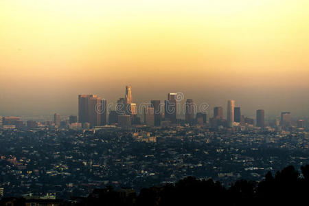 日落时分洛杉矶市区的天际线