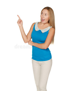 年轻女子用手指的画像。