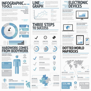 一大套信息图形元素蓝色商务colo