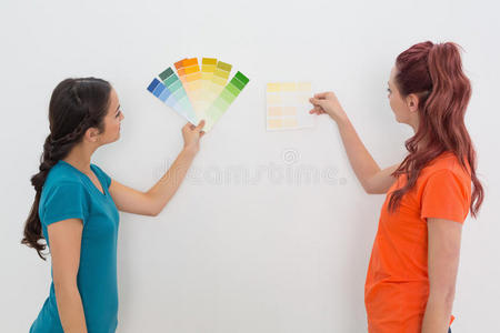 两位女性朋友选择房间的颜色