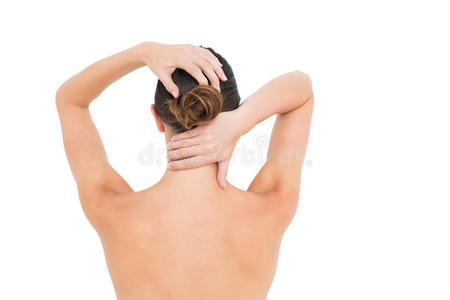 无上装女性颈部疼痛的后视图