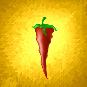 黄色马赛克背景上的热熟鲜红辣椒