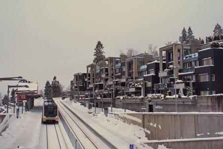 奥斯陆挪威附近的冬天。 城市以外的火车站