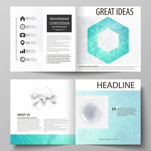 矢量图的两个封面模板的可编辑布局为广场设计双折叠小册子 杂志 传单 小册子。化学模式。分子的结构。医疗 科学背景