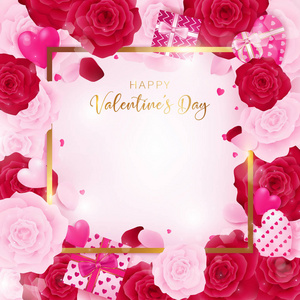 s day square template included golden border and happy valentine