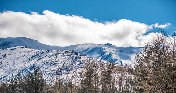 饱览冬日雪山景色的美景背景