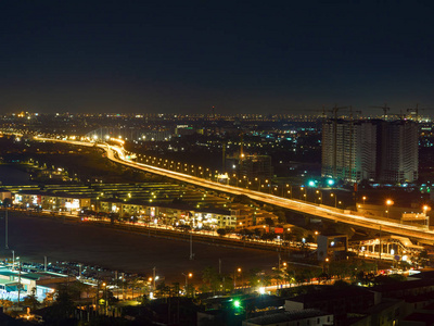 泰国大都市区夜景景观与建筑图片