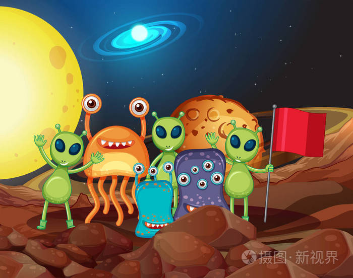 月球上的许多类型的外星人插画-正版商用图片11iwi4-摄图新视界