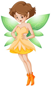 黄色服装和绿色翅膀的仙女