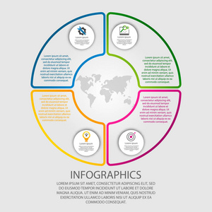 现代矢量插画3d。具有四元素扇区和百分比的圆形信息模板。专为商务演示网页设计图4步骤设计
