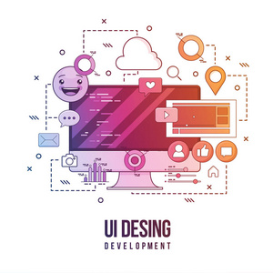 平面图, 用于 ui 用户体验设计网页设计移动应用程序开发。现代平面彩线设计理念
